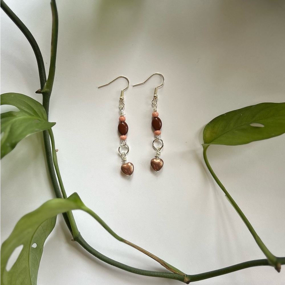 Handmade Brown Heart Drop Earrings